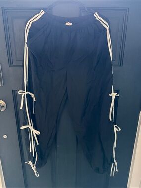 Black Track Joggers with White Side Stripes and Ties
